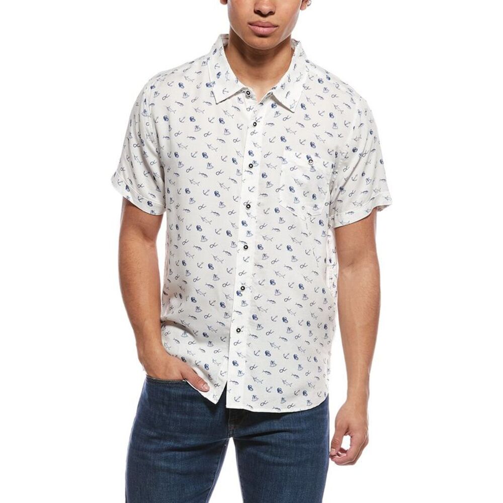 Magaschoni Mens  Printed Shirt, White